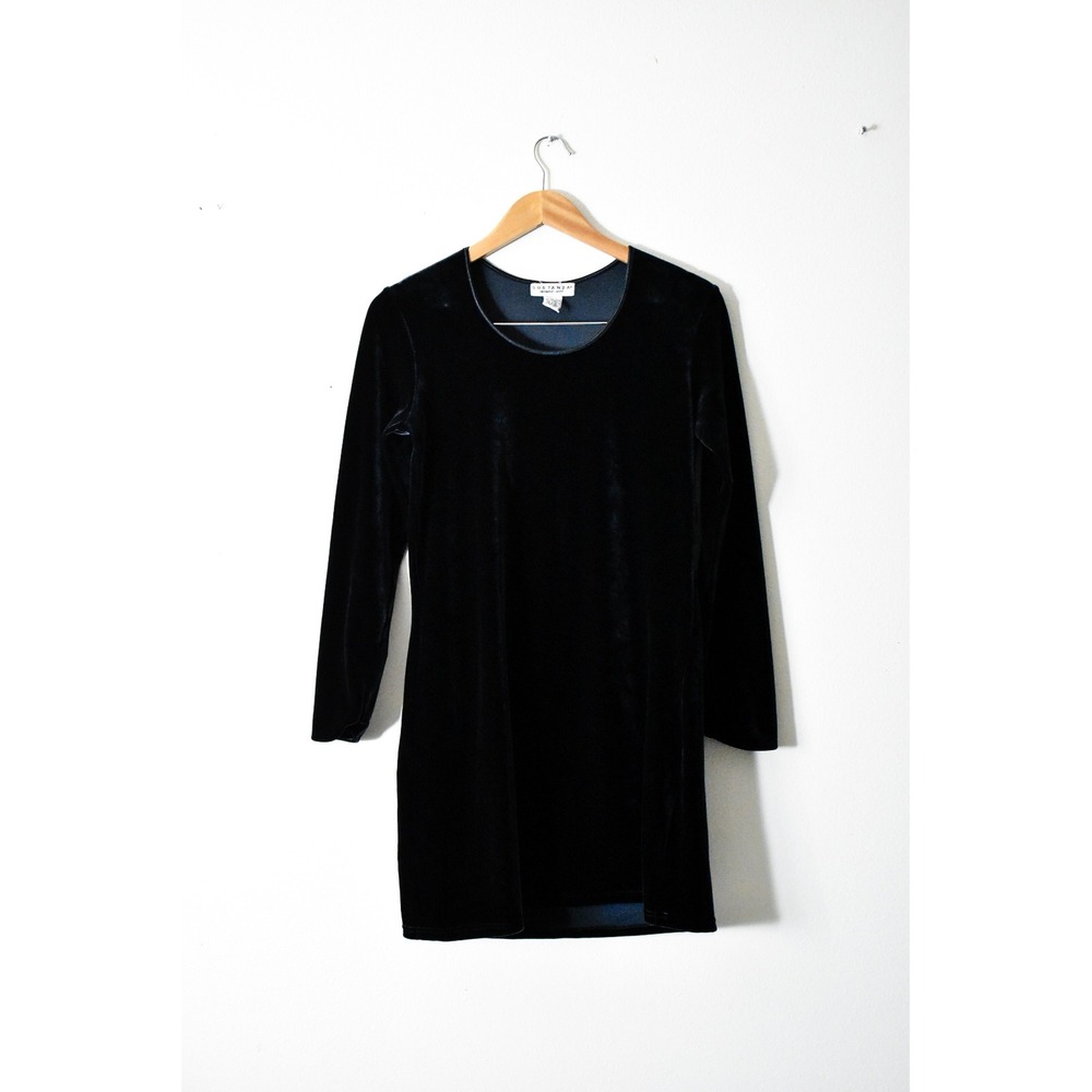 Sostanza Velvet Mini Dress Womens M Black 90s Long Sleeve Scoop Neck Bodycon